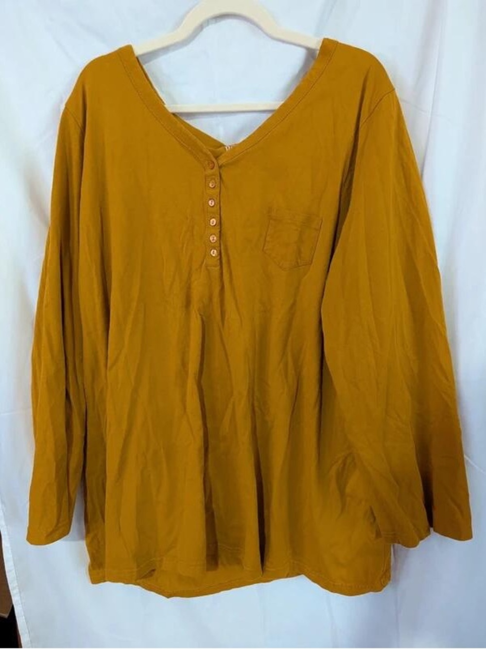 Women's Long Sleeve V-Neck Button Henley Top - Mustard